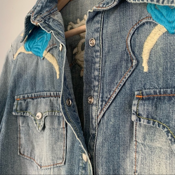 Embroidered and Screen Printed Denim Long Sleeve - Picture 5 of 16